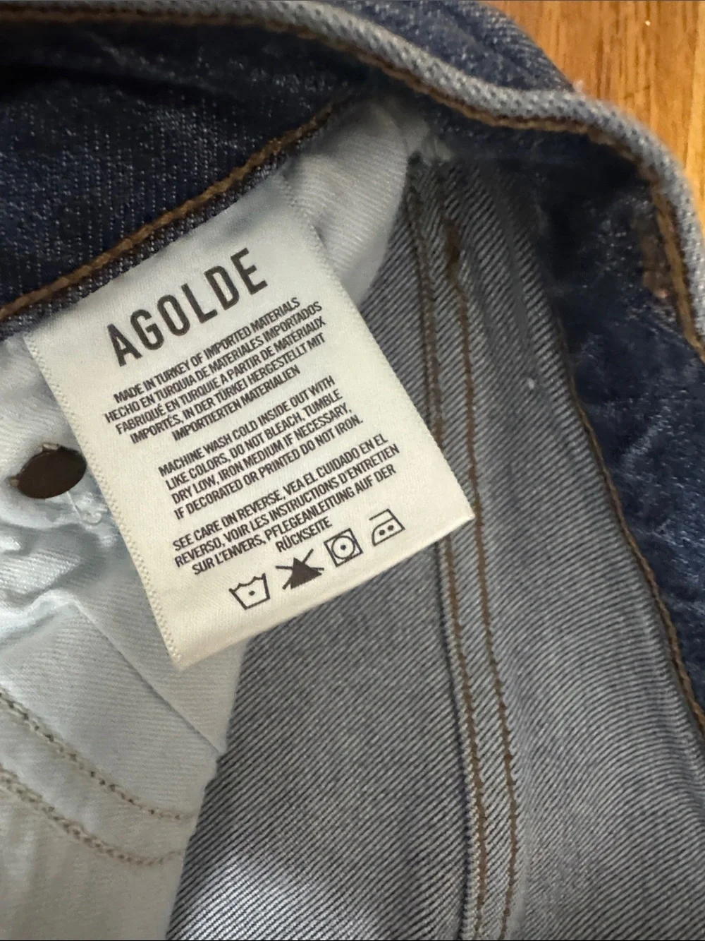 AGOLDE Dark Blue High-Rise Straight Leg Jeans with Distressed Hem - Picture 4 of 7